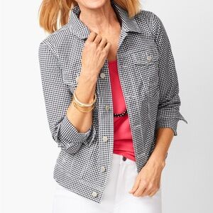 Talbots Navy and White Gingham Blouse
